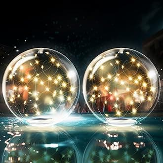 TIALLY Fairy Floating Pool Lights Solar Powered - 14" Inflatable Waterproof Led Glow Balls, Floating Light Up Balls for Swimming Pool Party Decorations, Cool Outdoor Decor (2 Pack)
