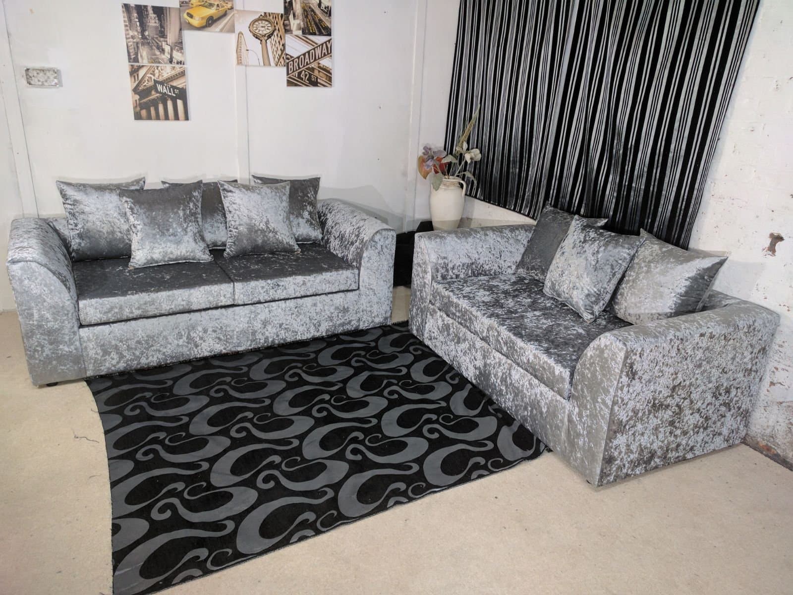 DYLAN 3+2 Seater Sofa In Crushed Velvet Silver (3+2 SEATER)