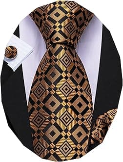 Barry.Wang Classic Mens Ties Silk Necktie Pocket Square Cufflinks Set Woven Designer Wedding Business