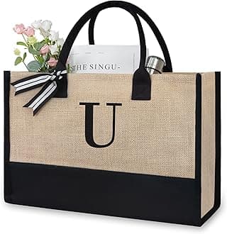 TOPDesign Personalized Initial Canvas Beach Bag, Monogrammed Gift Tote Bag for Women