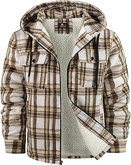 SCODI Men's Flannel Shirt Jacket Fleece Sherpa Lined Plaid Jackets Coat Full Zip Up Hoodie Winter Outwear