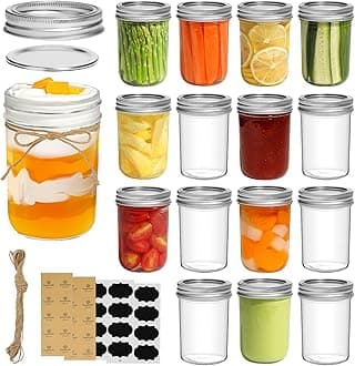 ComSaf Small Mason Jars 8oz - 16 Pack, Regular Mouth Mason Jar with Lids and Seal Bands, Glass Half Pint Canning Jar for Spice, Jam, Honey, Pickle, Dessert, Shower Wedding Favors, DIY Candles Decor