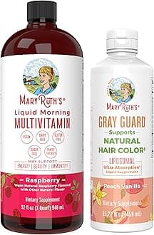 MaryRuth Organics Daily Liquid Multivitamin for Women, Men, & Kids and Gray Guard Liposomal, 2-Pack Bundle for Immune Support, Metabolism, Skin Health, Natural Hair Color Overall Health, Vegan