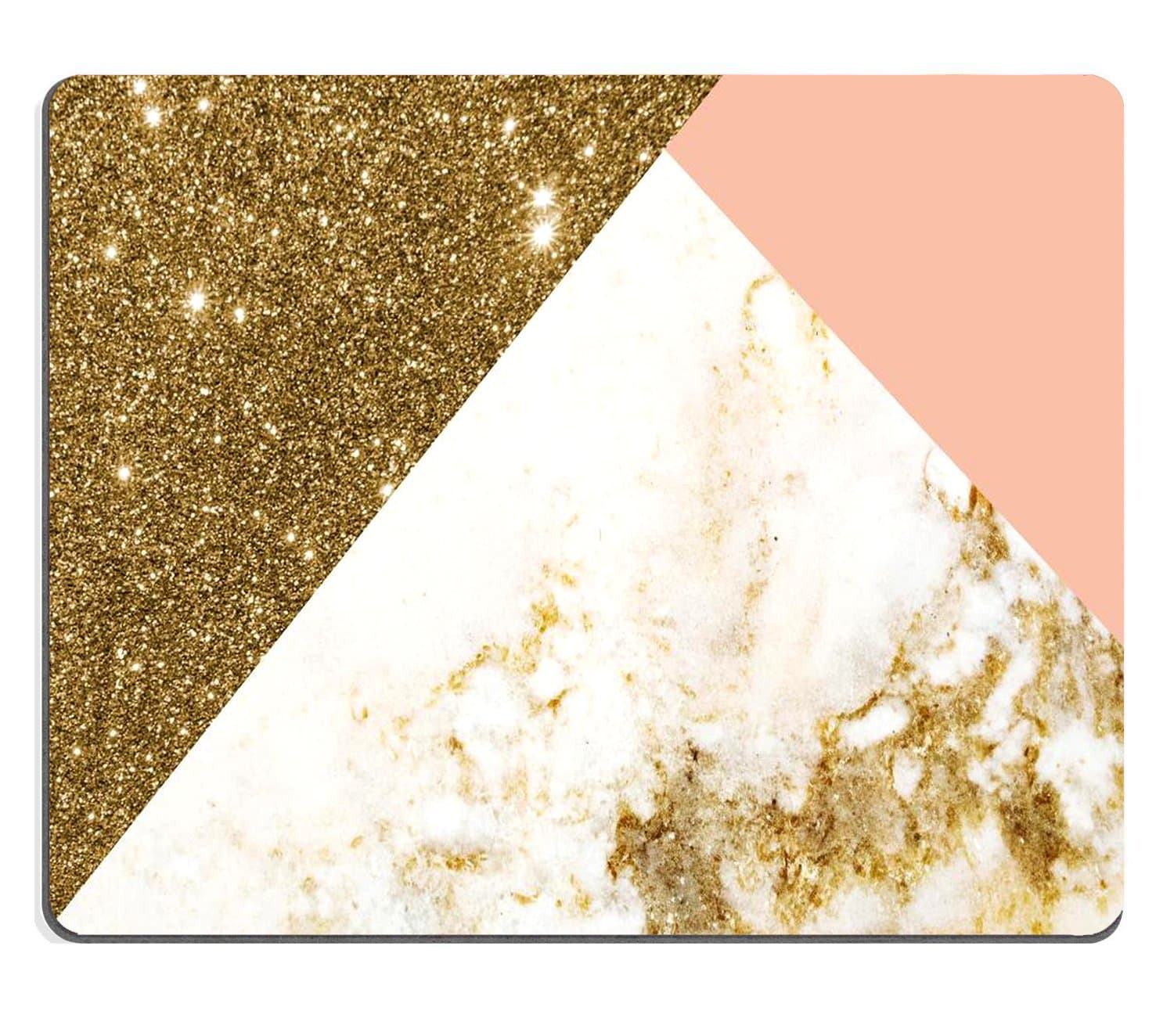 Wknoon Pink Gold White Marbling Rectangle Gaming Mouse Pad Personalized Custom Design,Pink Gold Glitter and White Marble Texture Mouse Pads
