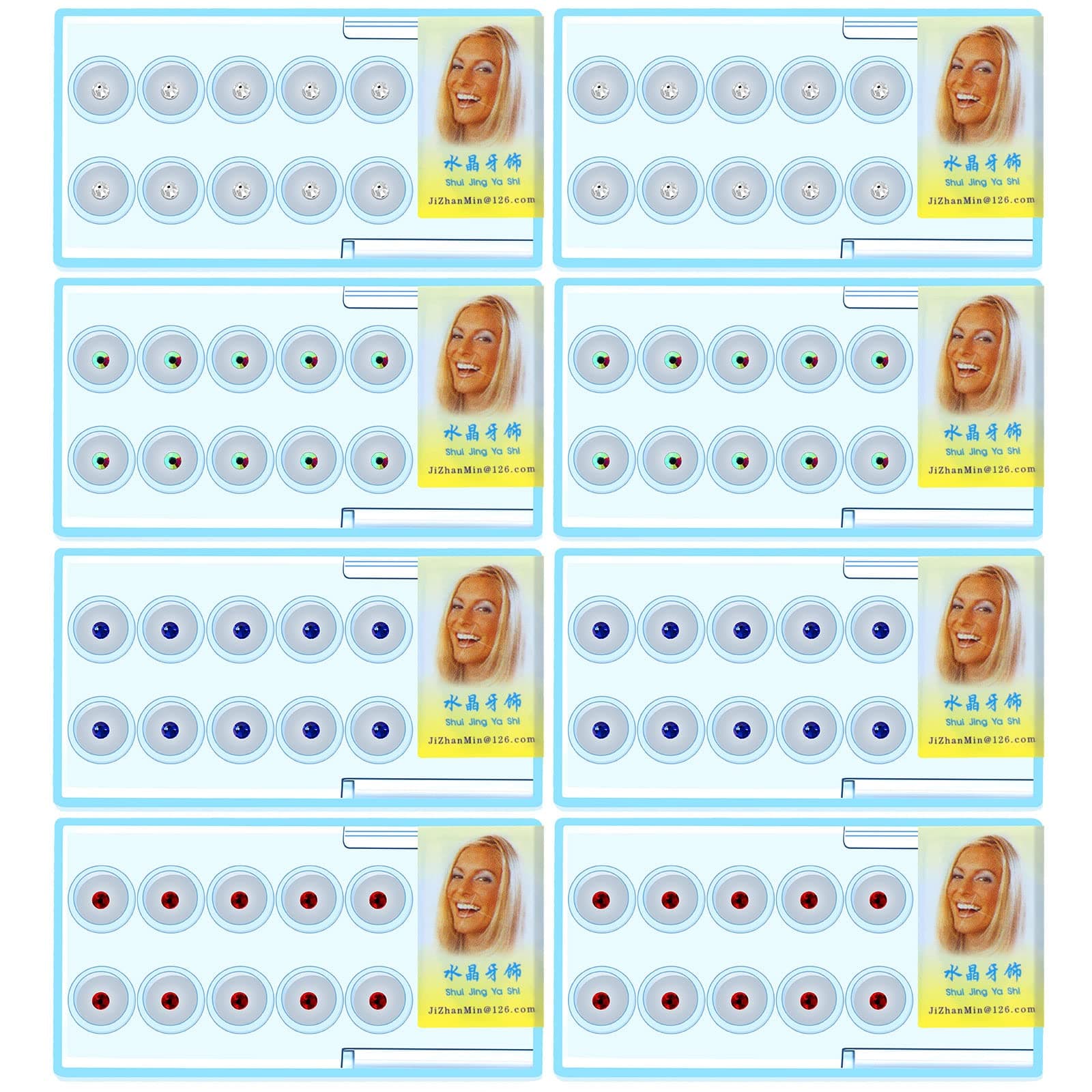 Aliyaduo 8 Boxes Artificial Crystal Tooth Ornaments 80 Pieces Teeth Jewelry Gems Dental Teeth Gems Jewelry Tooth Gems Decorative Teeth Jewelry for Reflective Teeth Decor, 4 Colors