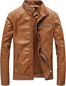 Leather Jacket Men Black Slim Fit Motorcyle Lightweight