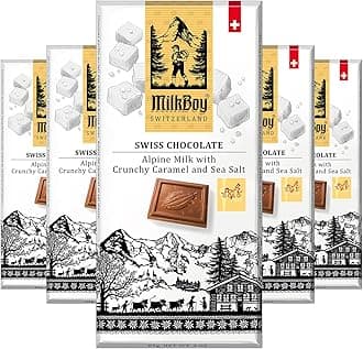 Milk Chocolates - Alpine Milk Chocolate Bars with Crunchy Caramel Sea Salt - Gluten-Free Non-GMO All Natural - Made in Switzerland - 3 oz, Pack 5