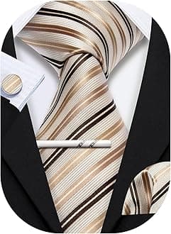 Men Plaid/Striped Ties Set Silk Business Wedding Formal Fashion Necktie and Pocket Square Cufflinks Set