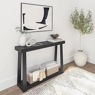 Plank+Beam Solid Wood Console Table with Storage, 46.25 Inch, Sofa Table with Shelf, Narrow Entryway Table for Hallway, Behind The Couch, Living Room, Foyer, Easy Assembly, Black