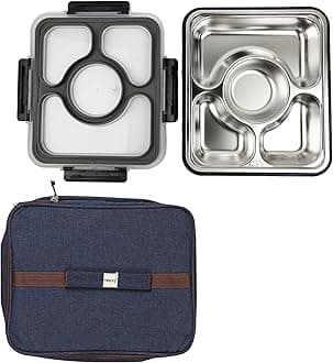 Femora High Steel Container Rectangle Lunch Box for Office-College-School - (4 Pots) - Black-With Bag