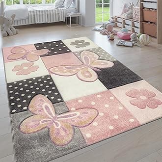 Kids Room Rug Pastel Colors Butterflies Check Pattern Spots Flowers Colourful, Size:2'8" x 4'11"