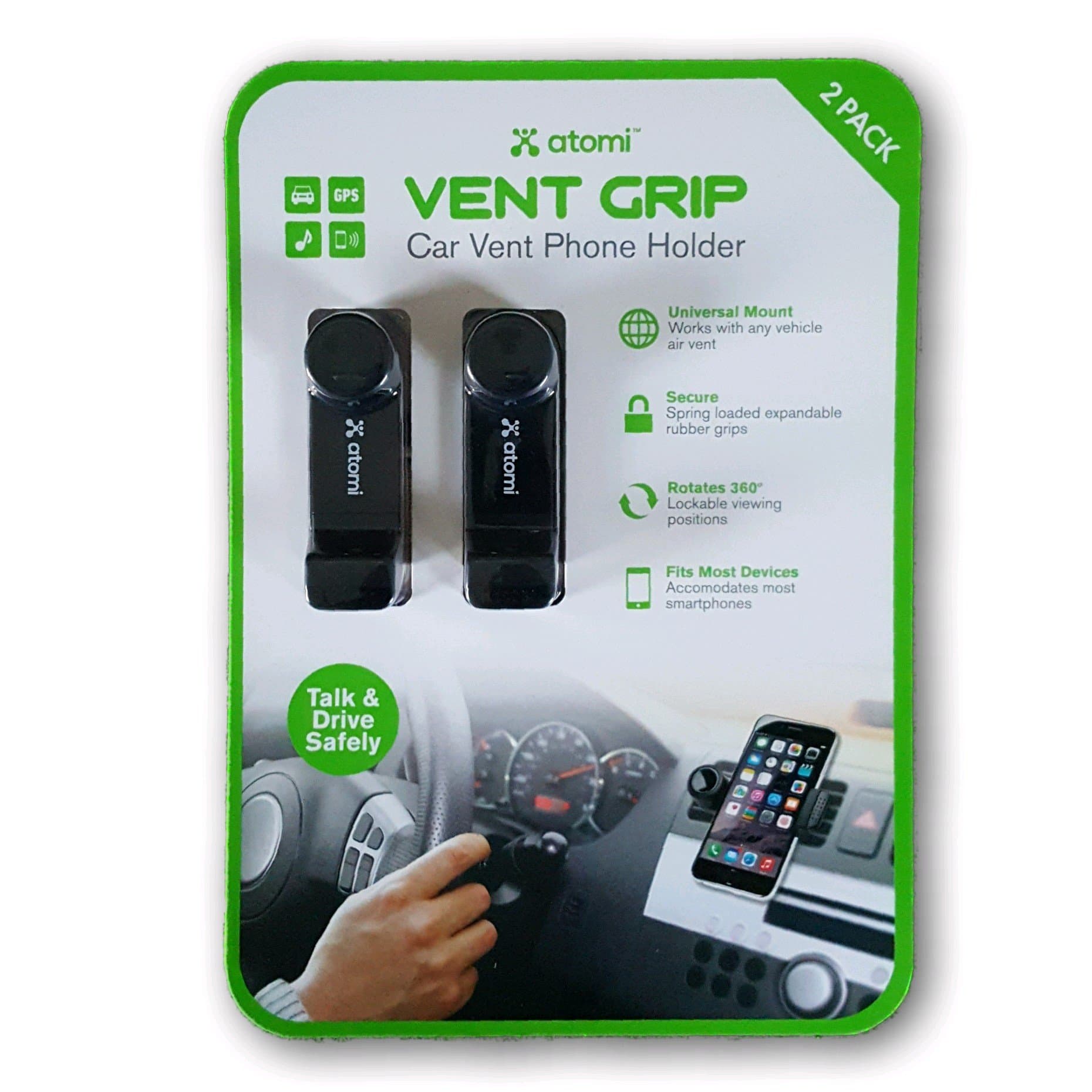 Atomi VENT GRIP Car Vent Phone Holder 2 Pack