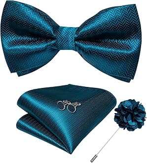 Silk Paisley Bow Tie for Men with Pocket Square Lapel Pin Cufflinks Pre-tied Bowtie Set for Wedding Party Prom