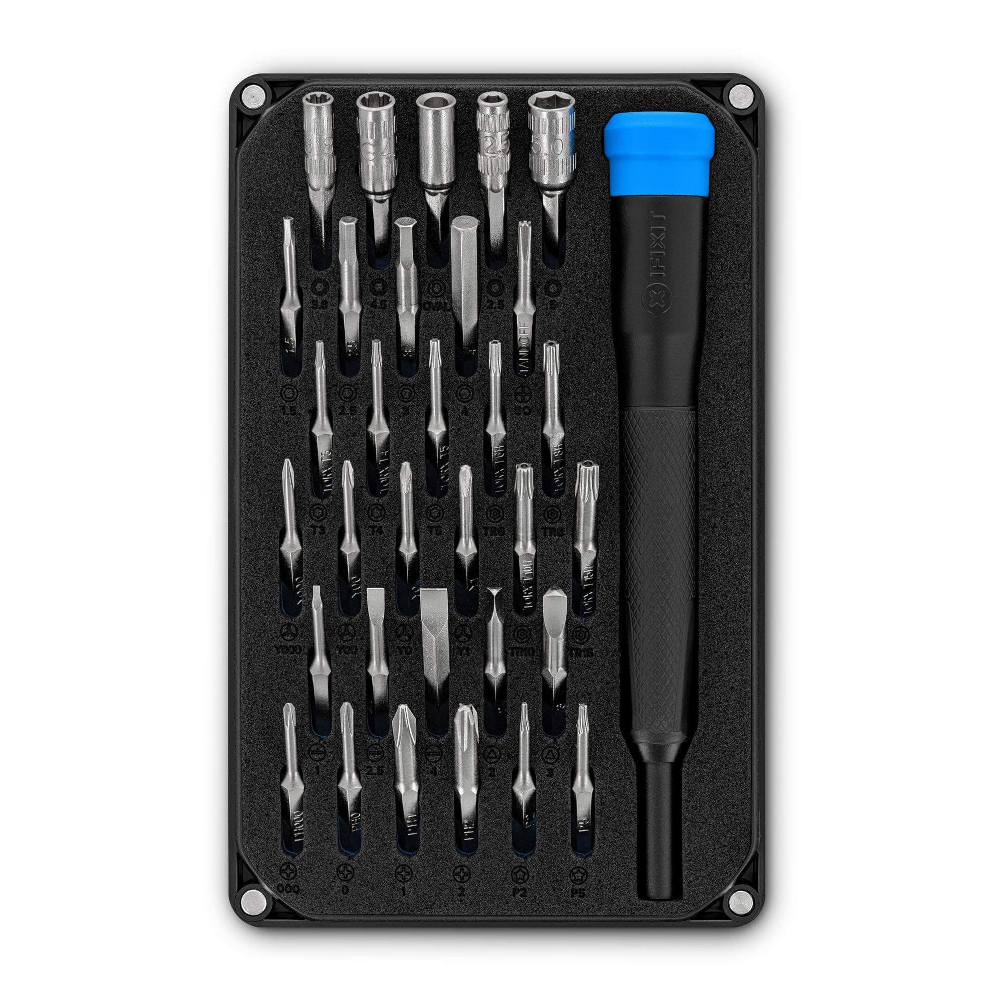 iFixit Moray Precision Bit Set, bit-kit with 32 mini-bits (4 mm) and Precision Screwdriver for Repairing Electronics, Compatible with iPhone, iPad