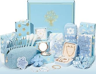 Easter Basket Gifts for Tween & Teen Girls, 8 PCS Birthday Gift Teenage Girl Gifts Trendy Stuff w/Fun Task Tag Makeup Brushes & Bag, Empower Positive Wrapped Gift Prefilled Stuffers for Daughter Niece