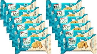 Britannia NutriChoice Oats Almond Milk 2.64oz (75g) - Crispy, Crunchy Tea Moments - Breakfast & Tea Time Snacks (Pack of 12)