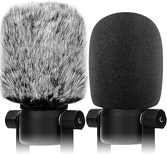 Windscreen Pop Filter Compatible with Rode Podmic, Procaster, Podcaster, NT1, NT1-A, NT2-A, NT-USB, K2, NT1000, NT2000,Mic Foam Cover +Furry Wind Muff Mic Cover Compatible with Rode Podmic,Combo 2Pack