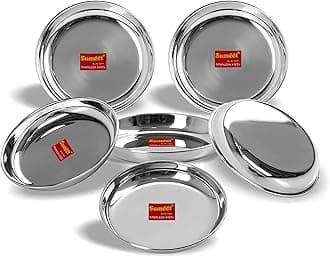 - Sumeet Stainless Steel Heavy Gauge Medium Halwa Plates with Mirror finish 17cm Dia - Set of 6pc