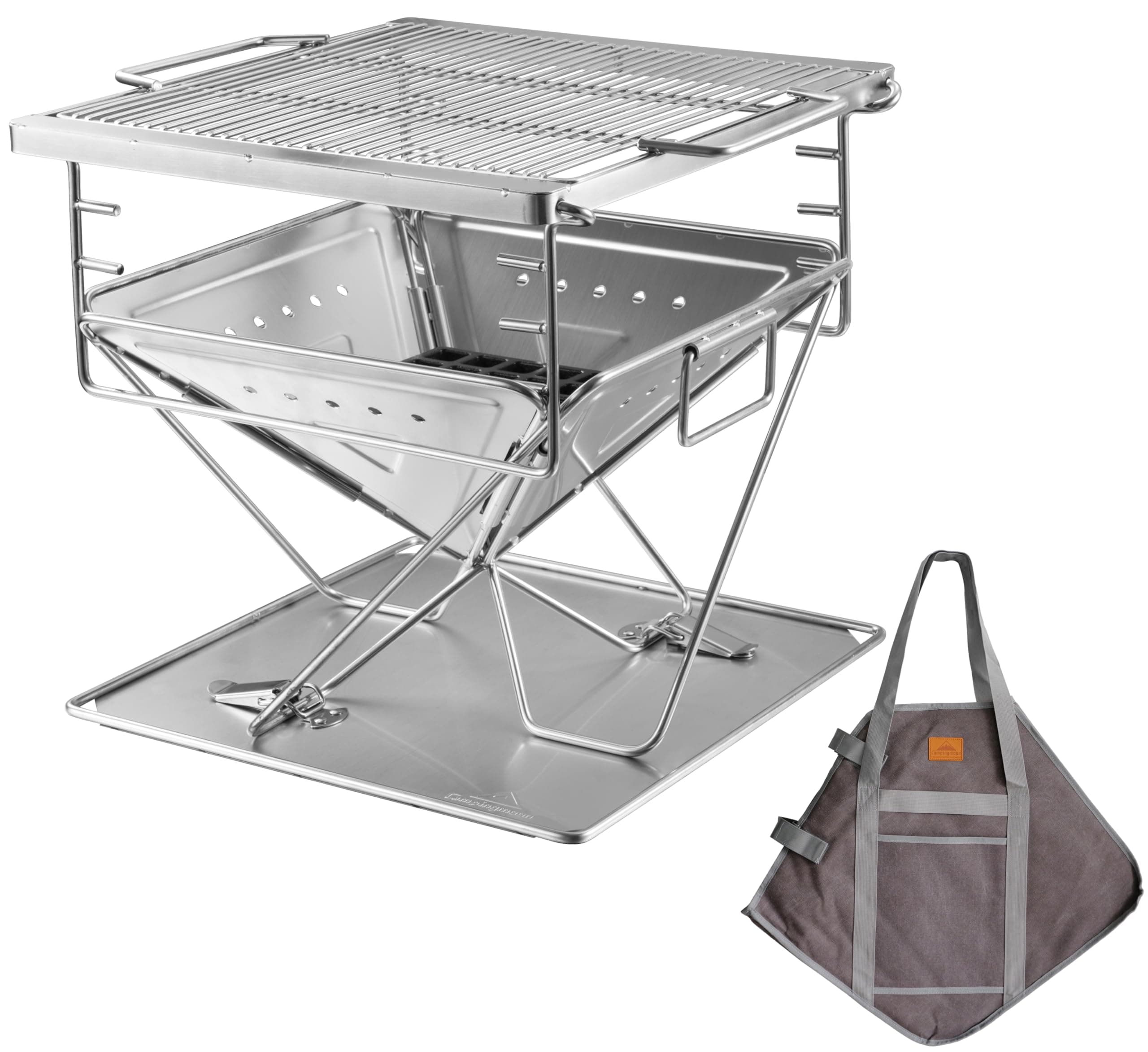 CAMPING MOON MT-035 3-in-1 Portable Stainless Steel Wood BBQ Grill with Carry Bag 35.5 x 39 cm