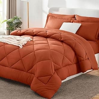 Queen Comforter Set Burnt Orange - Bed in a Bag Queen Size 7 Pieces, Luxury Soft Bed Set for All Seasons, Bedding Set with Down Alternative Comforter, Sheets, Pillowcases & Shams, Terracotta