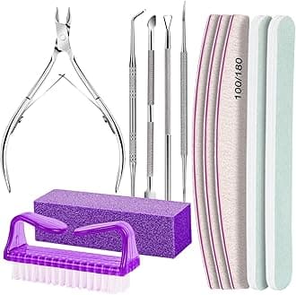 Manicure and Pedicure Tools Kit, Manicure Kit, Nail Files 100/180, Nail Buffer Block, Nail Cuticle Nippers, Cuticle Pusher, Cuticle Peeler, Ingrown Toenail Tool, Toenail File, Purple