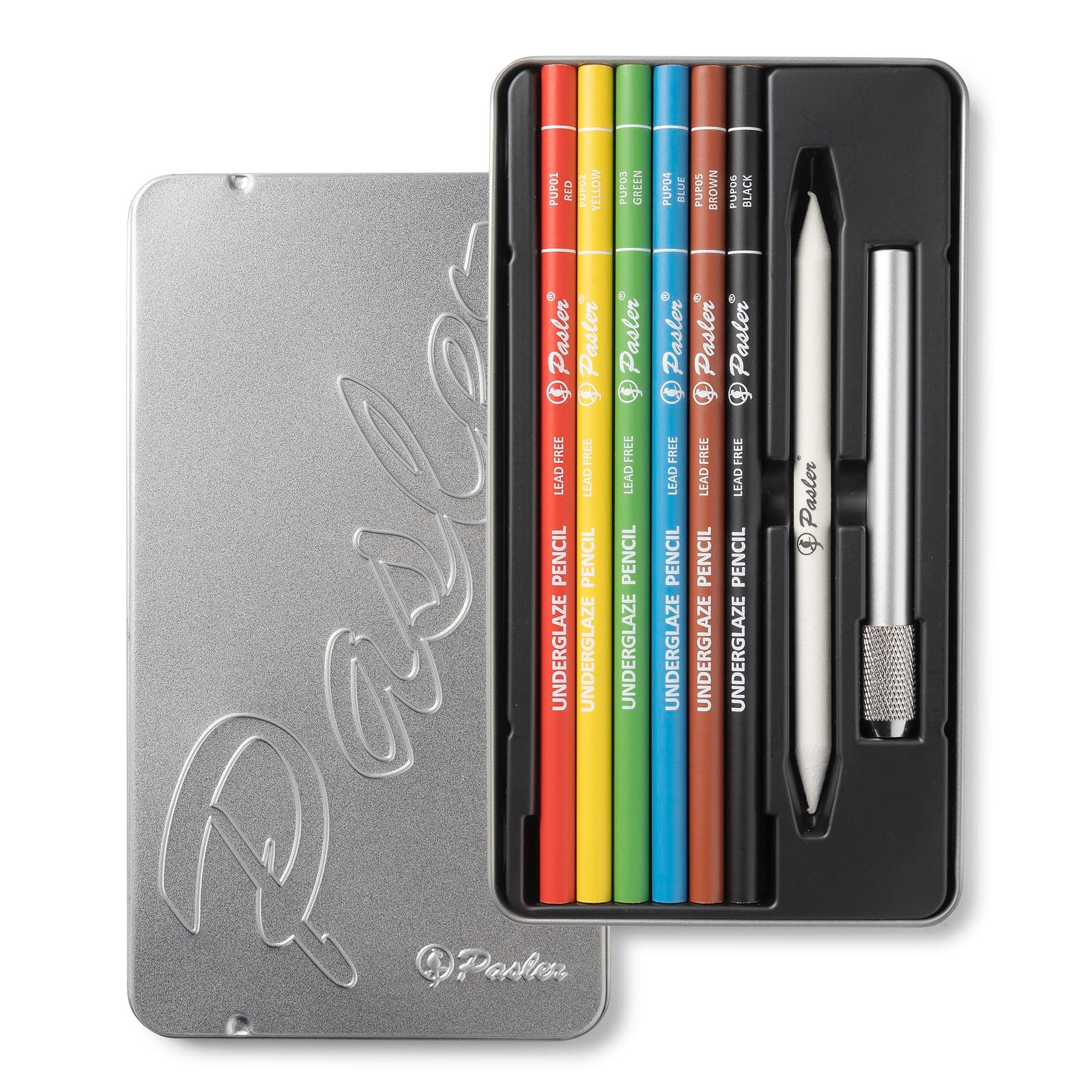 Pasler Underglaze Pottery Pencil Kit - Beautiful Metal Box Packaging, Underglaze Pencils Perfect for Ceramic Pottery Bisque, or Greenware - Pack of 6 Colors