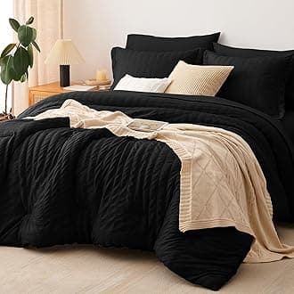 King Size Comforter Set Black Seersucker 7 Pieces Bed in a Bag King Comforter Set with Sheets, Luxury Soft Bedding Sets with Down Alternative Comforter, Sheets, Pillowcases & Shams All Seasons