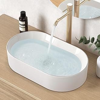 KES Bathroom Sink, White Vessel Sink for Bathroom, Oval Above Counter Ceramic Countertop Modern Sink for Cabinet Lavatory Vanity, BVSO126