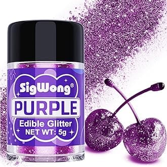 Purple Edible Glitter - 5g Food Grade Cake Decorating Shimmering Glitter, Edible Sprinkle Luster Dust for Drinks, Chocolates, Fondant, Strawberries, Cupcakes, Candy, Easter Cookie - Vegan