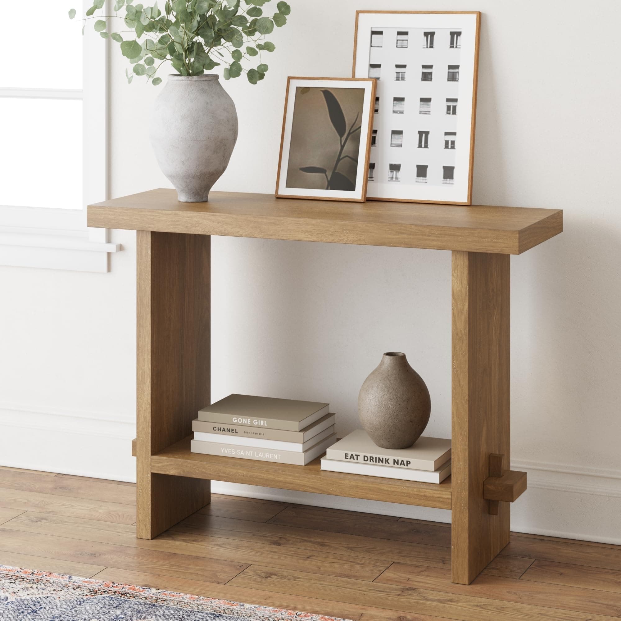 Nathan James Virgo Farmhouse Open Storage 2-Tier Sofa Console Table