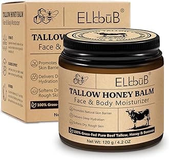 Whipped Tallow Cream for Face & Body - 100% Grass-Fed Beef Tallow, Natural Honey & Beeswax Moisturizer, Deep Hydration & Nourishment, Oil-Free & Unscented, Fast Absorbing