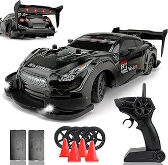 HTURCCOP 1:20 RC Drift Car 2.4GHz 4WD High Speed Drift Remote Control Cars Vehicle with LED Lights and Drifting Tires Batteries x2 Racing Sport Toy Cars for Adults Boys Girls Kids (Black 1:20)