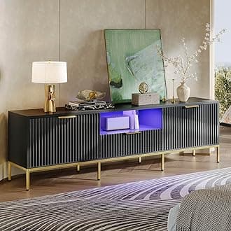 Bestier 70” TV Stand with LED Lights, Black TV Stand for TVs Up to 80", Modern Entertainment Center with Storage, TV Console, Media Console for Living Room Bedroom