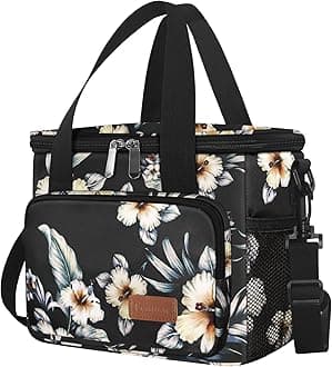 Femuar Lunch Bags for Women/Men, Insulated Lunch Bag for Work Office Picnic - Lunch Cooler Bag Leakproof Lunch Box with Adjustable Shoulder Strap - Hibiscus