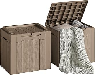 Devoko 30 Gallon Resin Deck Box 2 Pack Outdoor Indoor Waterproof Storage Box for Patio Furniture Pool Accessories Storage for Cushion Garden Tools (Light Brown, 2 Pack)