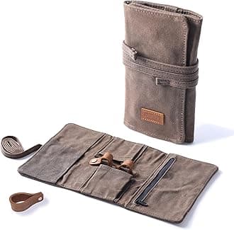 Whitluck's Waxed Canvas Tobacco Smoking Pipe Pouch with Leather Pipe Stand, Travel Pipe Case Bag for 2 Pipes and Other Accessories