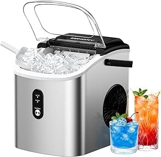 EUHOMY Ice Maker Countertop, Portable Ice Machine with Carry Handle, 26.5lbs Per Day, 9 Cubes in 6 Mins, Auto-Cleaning, with Basket and Scoop, for Home, Kitchen, Camping, RV (Silver)