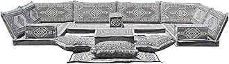 mysticalanatolia Arabic Majlis Sofa Grey Set Floor Seating U Shaped Living Room Furniture Traditional Jalsa Mattress Lounge Home Decor Modular Cushions Washable Oriental Sectional