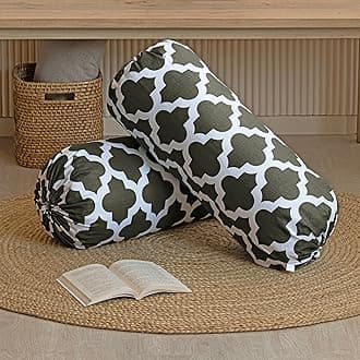 HOMEMONDE Cotton Bolster Round Cushion Covers 16 X 32 Inches For Living Room Decoration (Grey Quatrefoil)