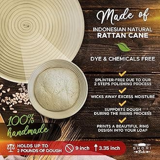 Shori Bake Banneton Bread Proofing Basket Set of 2 Round 9 Inch + Sourdough Bread Making Tools Kit, Baking Gifts for Bakers, Brotform Liner, Bread Lame, Dough Scraper, Bowl Scraper, Danish Dough Whisk