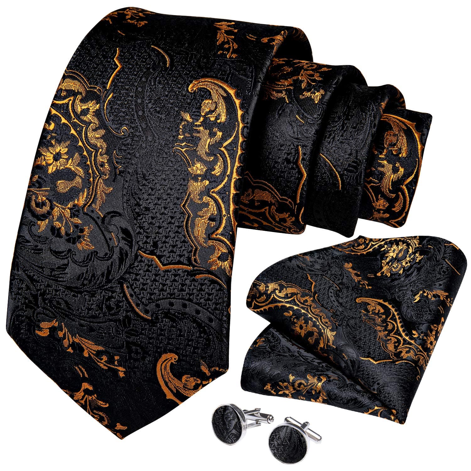 Mens Tie Set Silk Solid Paisley Necktie and Pocket Square Cufflinks Classic Formal Ties for Men Wedding Party