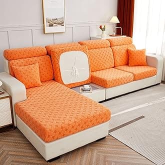 Jacquard Sofa Cushion Cover Couch Seat Covers Sofa Seat Cushion Slipcovers Sofa Cover, Plush Winter Warm High Stretch Fabric Washable Summer Furniture Protector (Orange,Small Headrest)