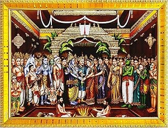 zig zag Srinivasa Kalyanam Photo Frame For Wall / Table / Pooja Room ( 7x9 inches, Acrylic Glass) Golden