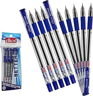 ELKOS BLUE Ballpoint Pens, 0.7mm Fine Point, Pack of 10, Better Ball Pens, Smooth Writing, Soft Grip, School Office Home Use, ZOFAX Black Ball Pen
