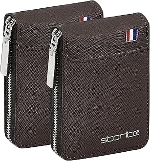 PU Leather 2-Pack 9 Slot Card Holder Wallet | Vertical Credit & Debit Card Organizer with Zipper Coin Purse for Men & Women – Chocolate Brown (11.5 x 2 x 8 cm), Casual