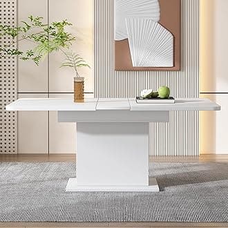 Merax Extendable Dining Table with Storage, White Rectangular Multifunctional Coffee Leisure Table, Space-Saving Dining Table, Retractable Design 130x70x75cm