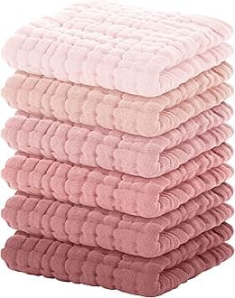 Muslin Baby Washcloths 100% Organic Cotton Face Towels 6 Pack Wash Cloths for Baby 12x12in Soft and Absorbent Baby Wipes (Gradient Pink)