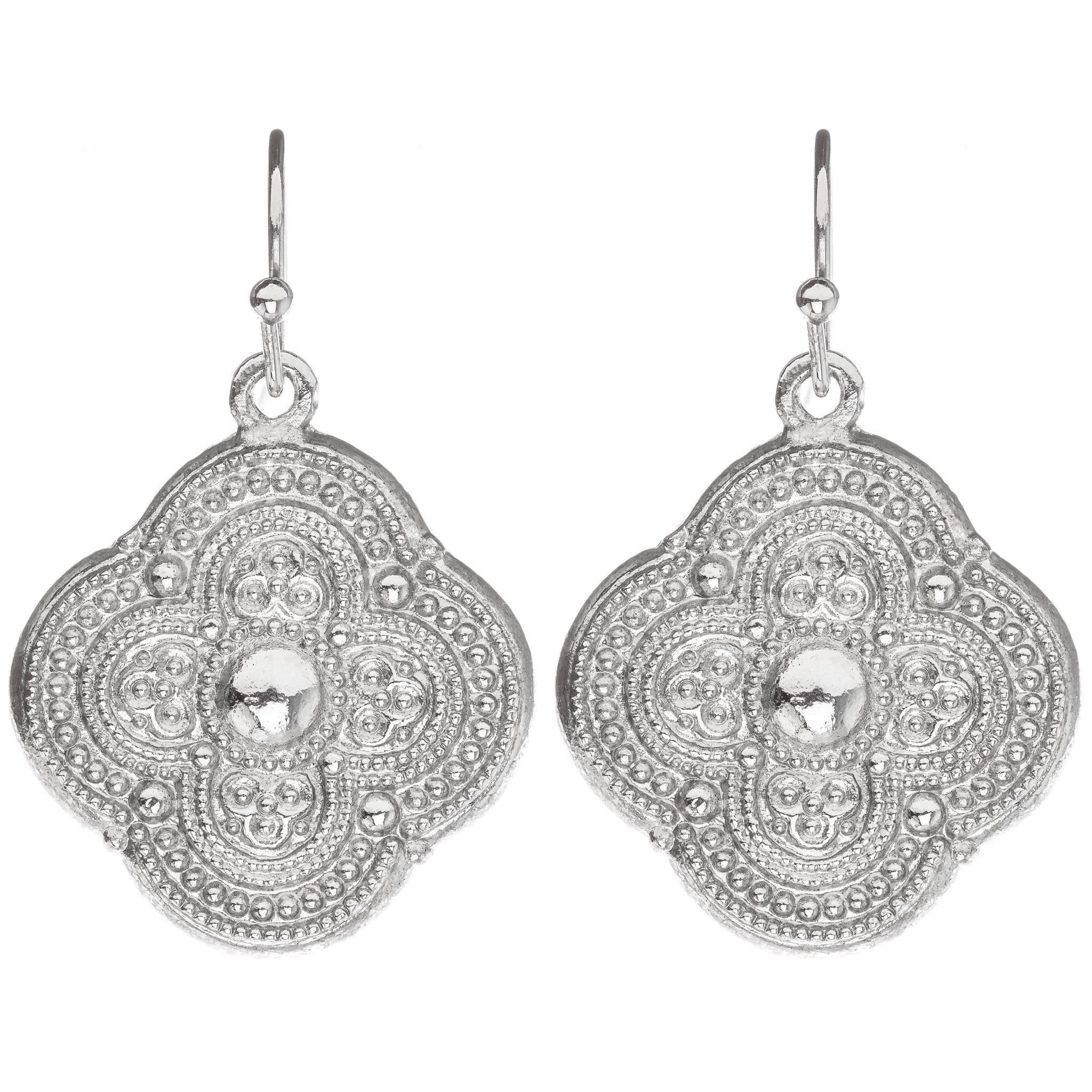 Moroccan Quatrefoil Earrings in silver finish
