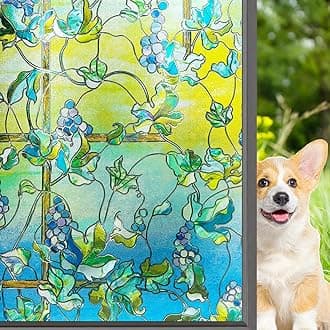 Mikomer 3D Stained Glass Window Film Etched Decorative Privacy Glass Door Film Cling Self-Static Grapes Window Tint Easy Removal Anti UV for Home and Office,23.6x35.4 inches