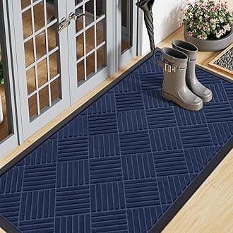 Smiry Front Door Mat Outside Entrance, Heavy Duty Outdoor Indoor Natural Rubber Doormat, Non Slip, Trap Dirt and Moisture, Easy Clean, Low Profile Patio Porch Entryway Mat, 47x23, Navy Blue